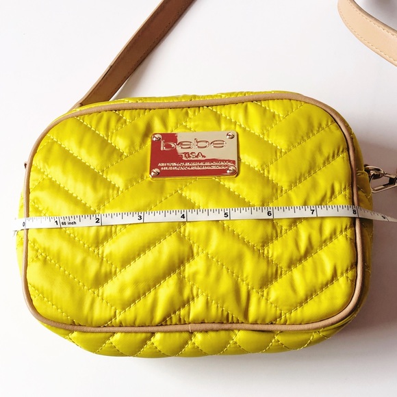 BEBE YELLOW SOPHIA QUILTED CAMERA CROSSBODY BAG - Picture 11 of 12